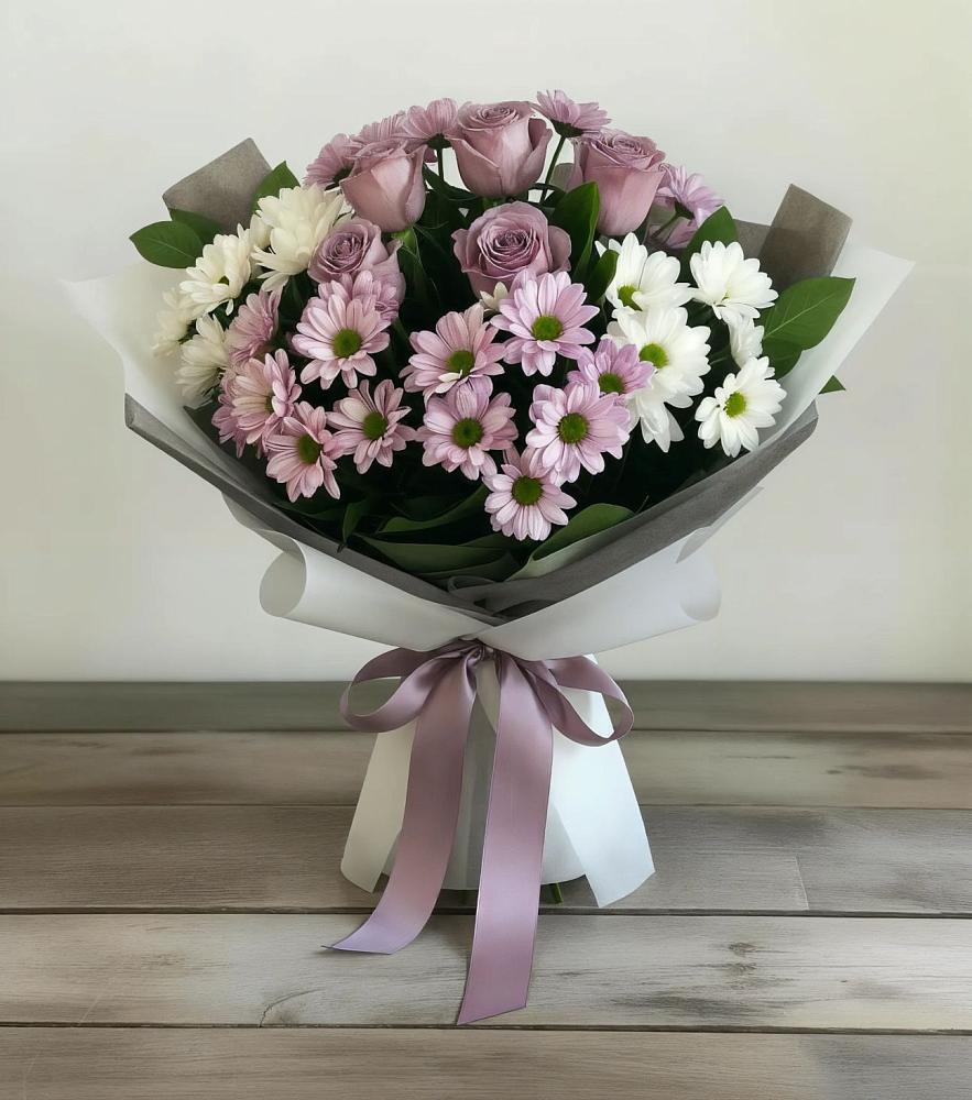 Букет цветов из: Хризантемы и Розы в Курманаевка