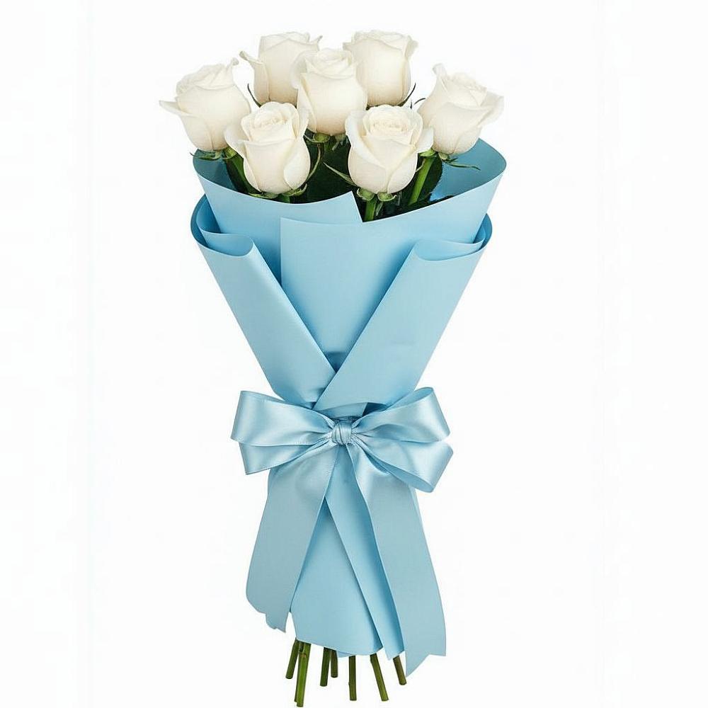 Букет 7 белых роз Проуд в Курманаевка