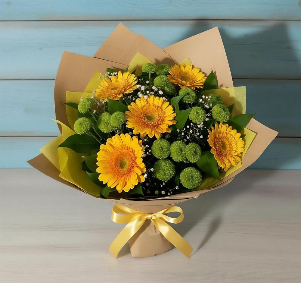 Букет цветов из: Герберы и Хризантемы в Курманаевка