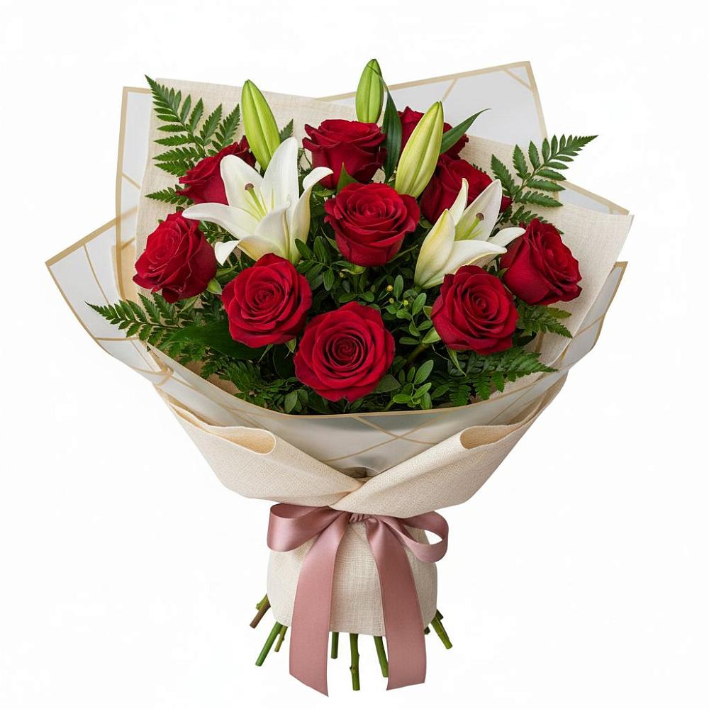 Букет цветов из: Лилии и Розы в Курманаевка