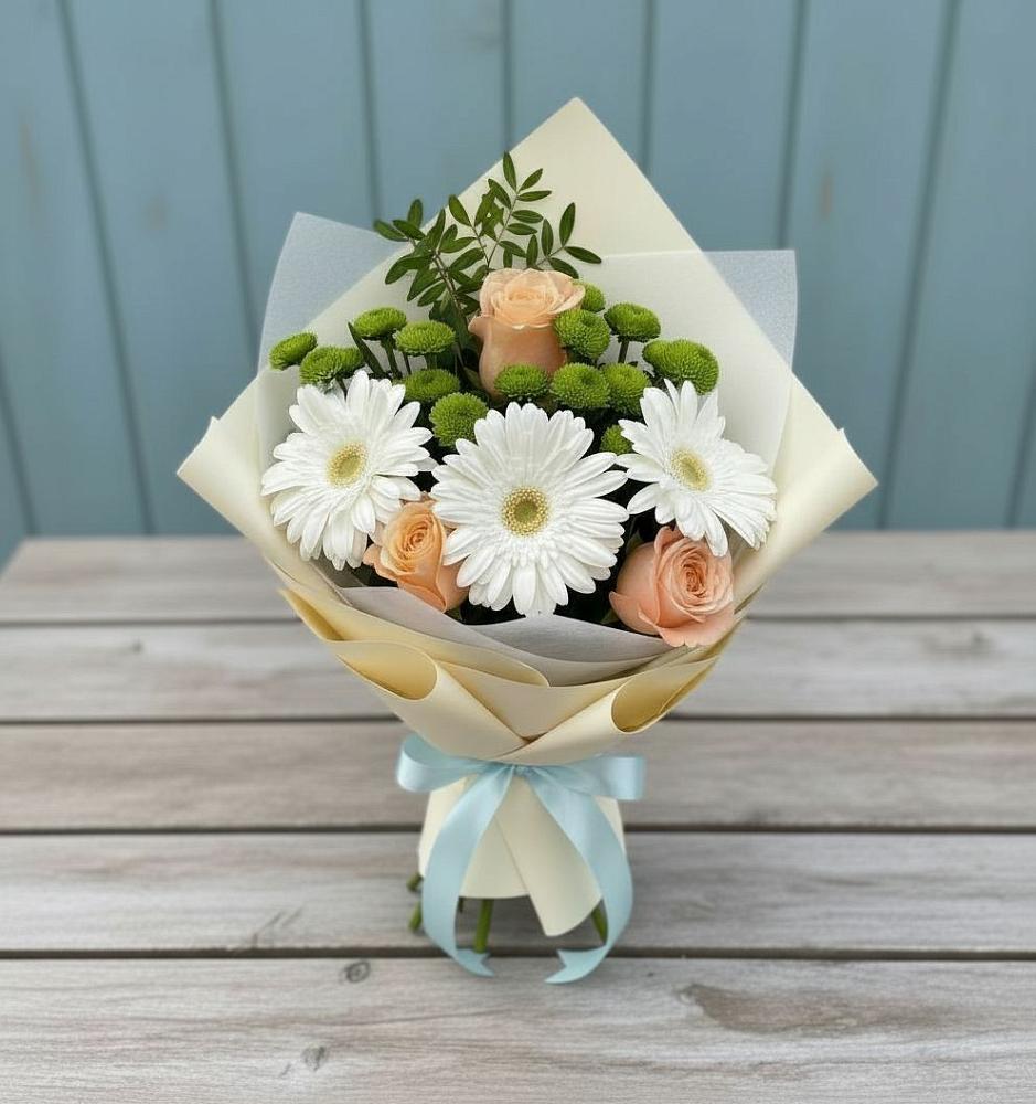 Букет цветов из: Герберы, Розы и Хризантемы в Курманаевка