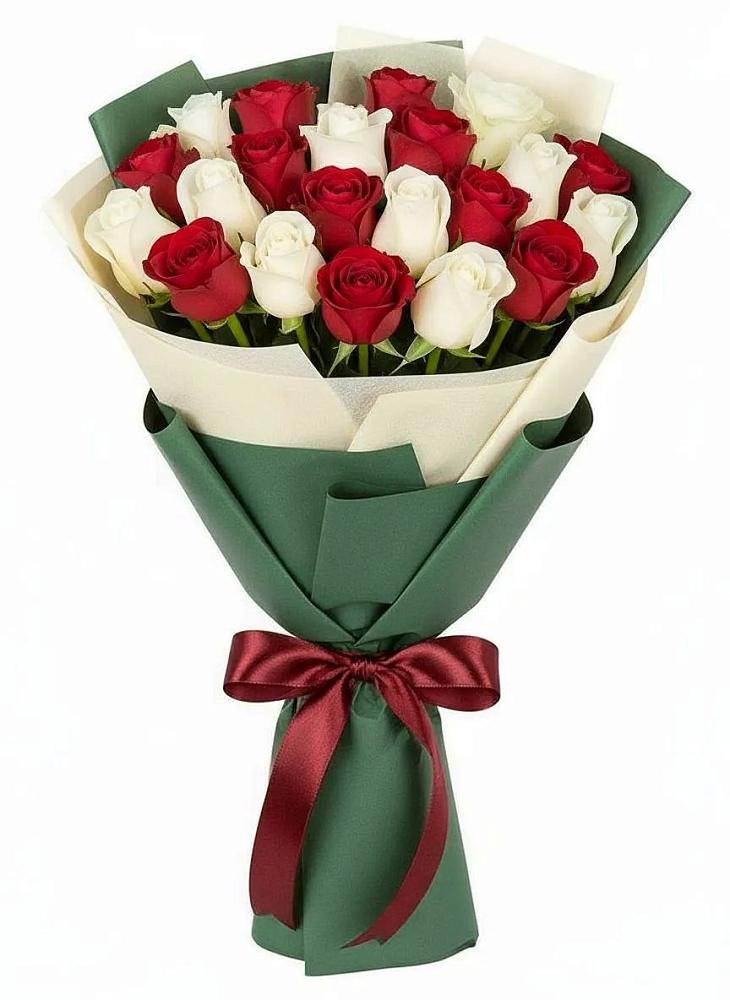 Букет Микс из красных и белых роз в Курманаевка