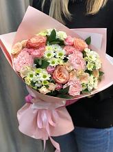 Букет нежные объятья в Курманаевка Букет цветов из: Гвоздики, Розы и Хризантемы в Курманаевка