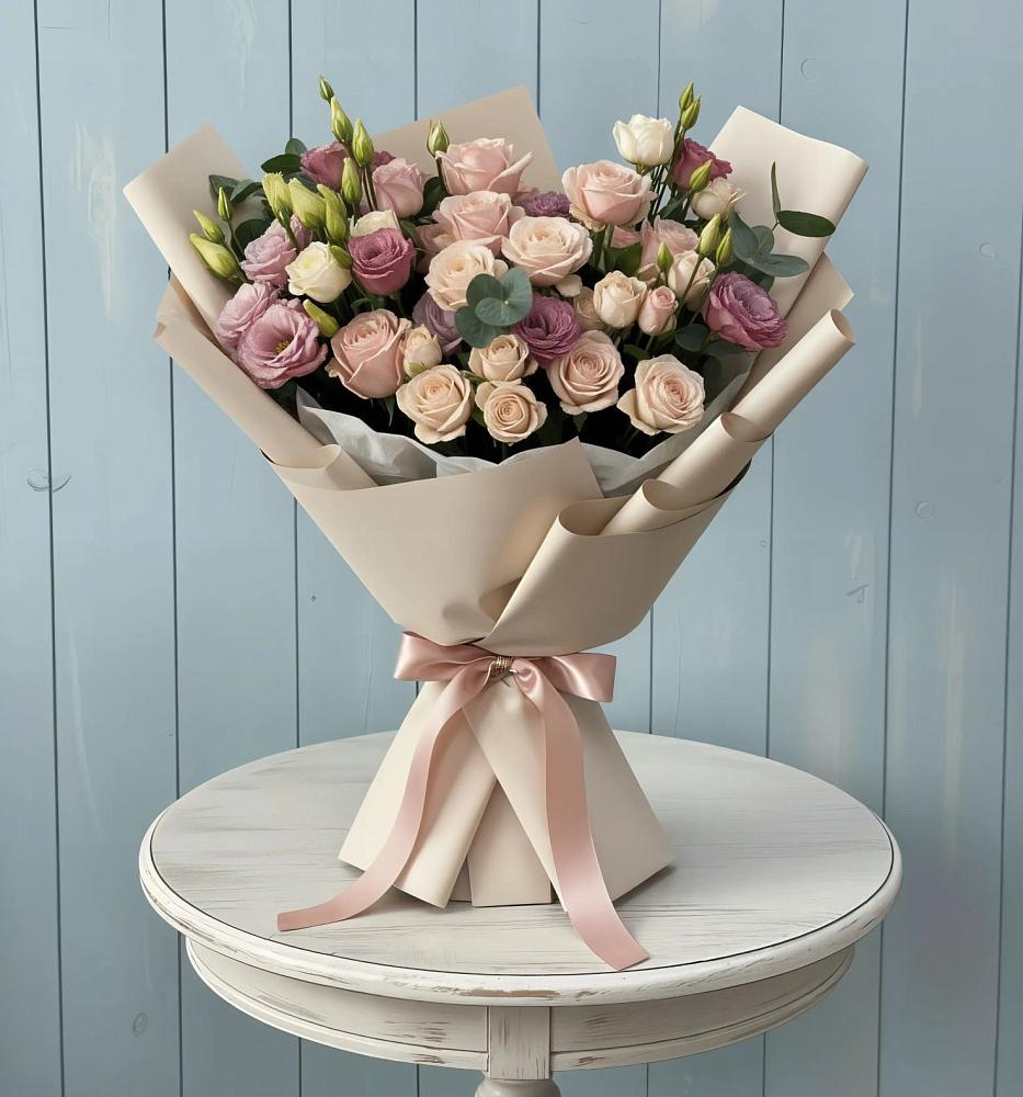 Букет цветов из: Розы и Лизиантусы в Курманаевка