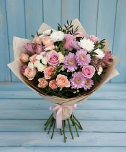 Букет цветов из:  Хризантемы, Розы и Альстромерии в Курманаевка