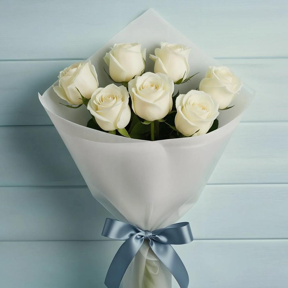 Букет 7 Белых роз Эдлесс Лав в Курманаевка